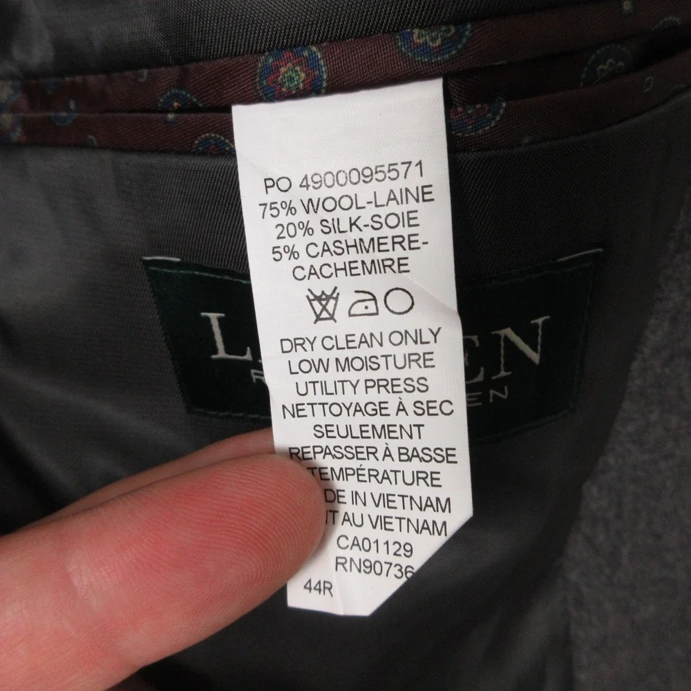 Lauren Ralph Lauren Jacket Mens 44 R Gray Wool Silk Cashmere Blazer Coat Formal